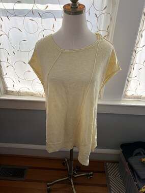 Eileen Fisher Organic Linen & Cotton Seamed Asymmetrical Tunic Top in Pale Yello